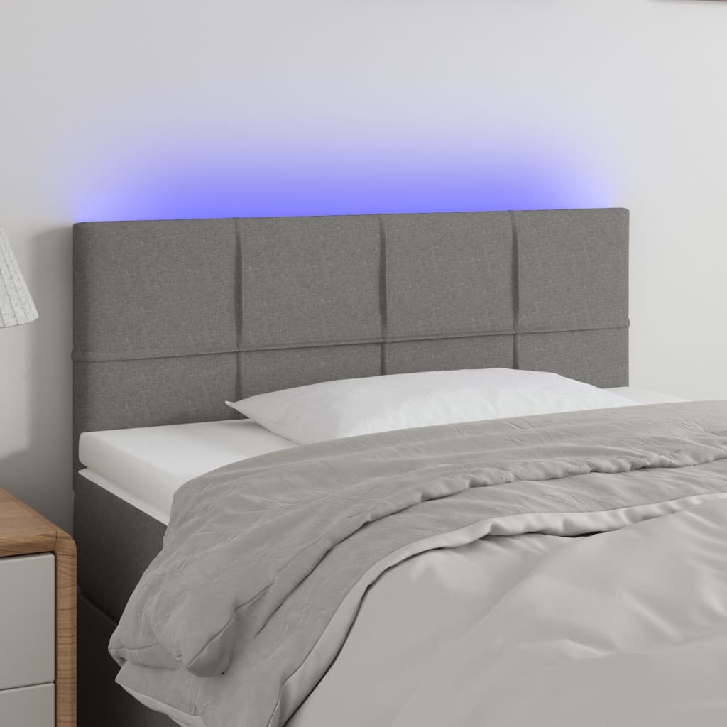 sengegavl med LED-lys 100x5x78/88 cm stof mørkegrå