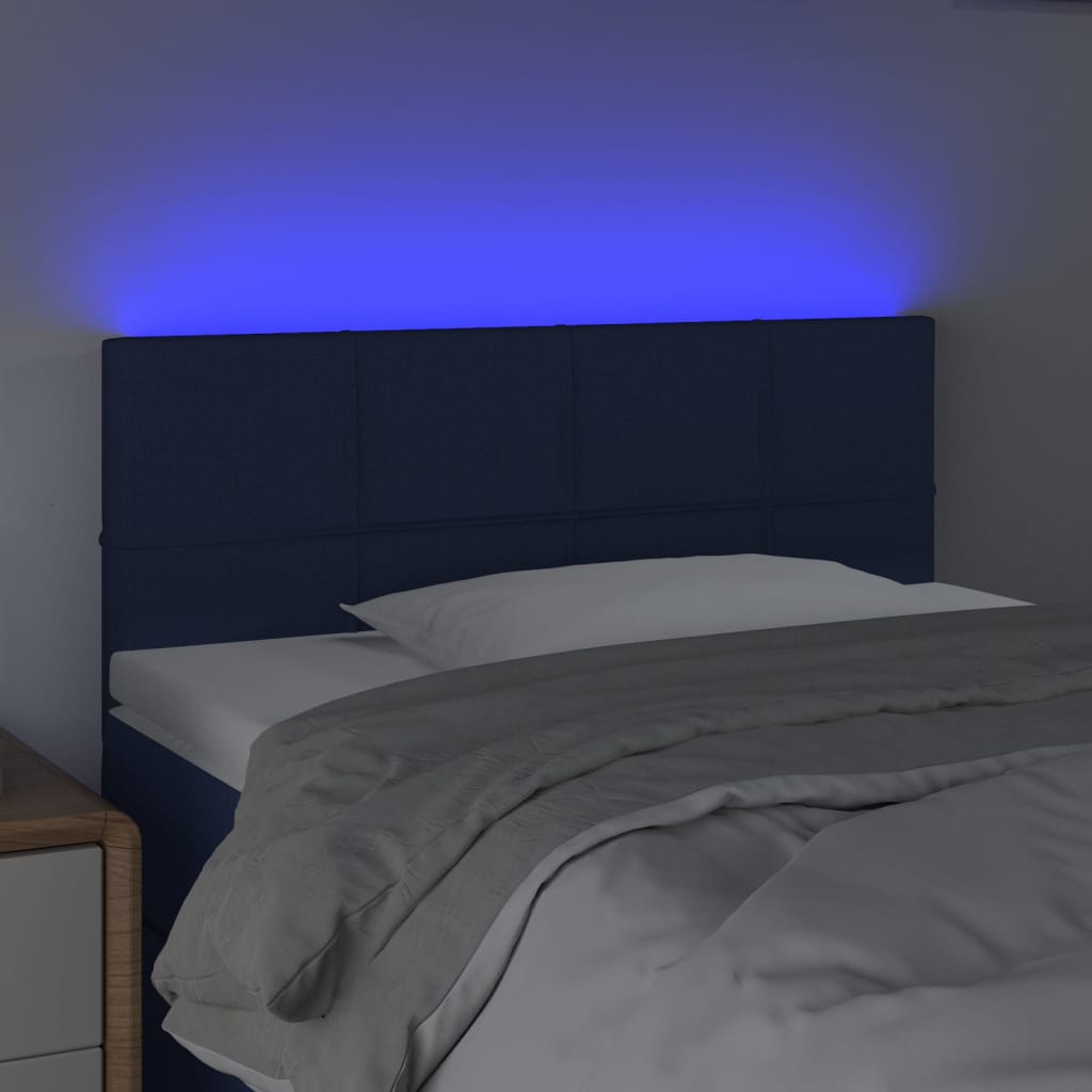 sengegavl med LED-lys 100x5x78/88 cm stof blå