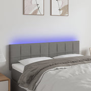 sengegavl med LED-lys 144x5x78/88 cm stof mørkegrå