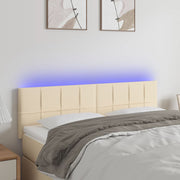 sengegavl med LED-lys 144x5x78/88 cm stof cremefarvet