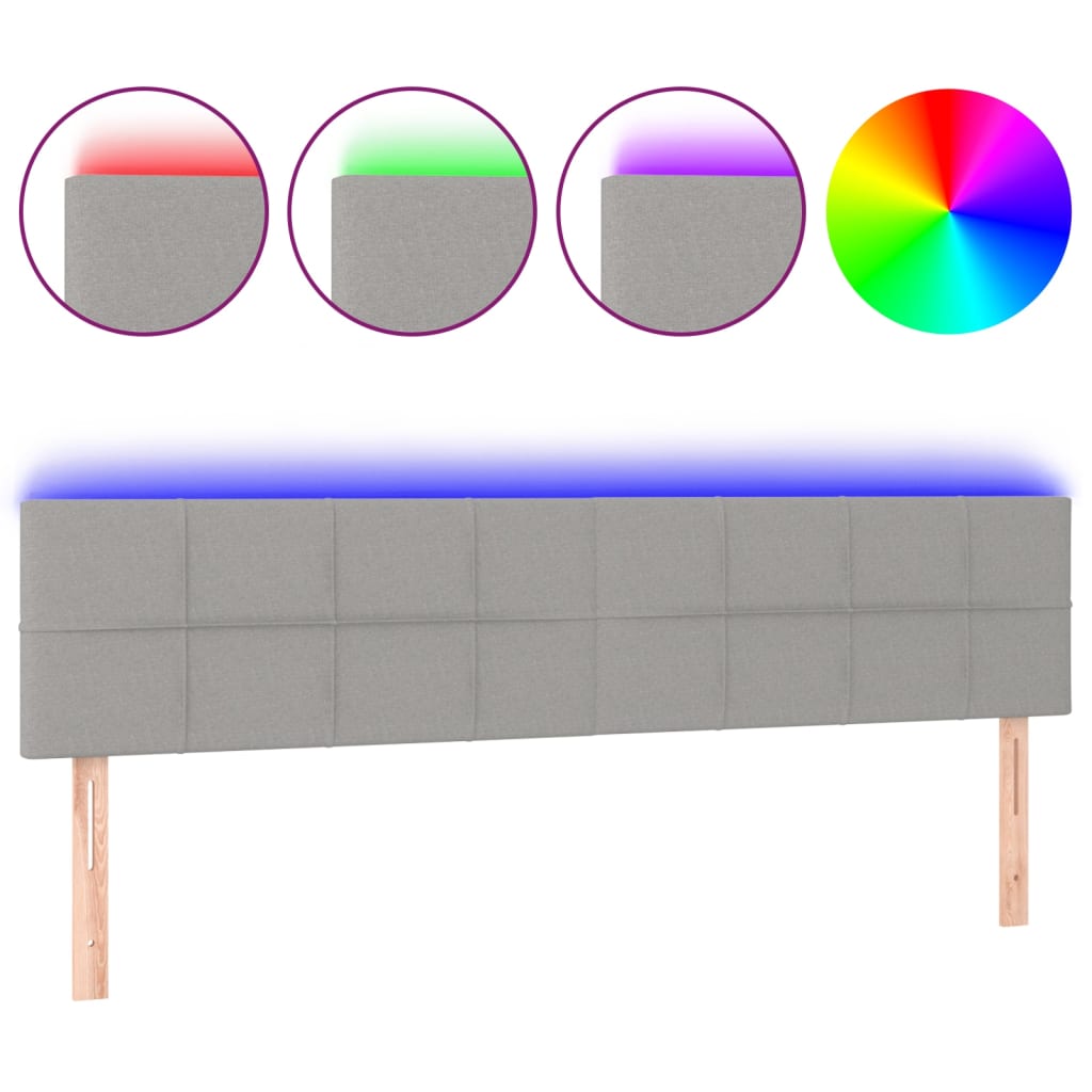 sengegavl med LED-lys 160x5x78/88 cm stof lysegrå