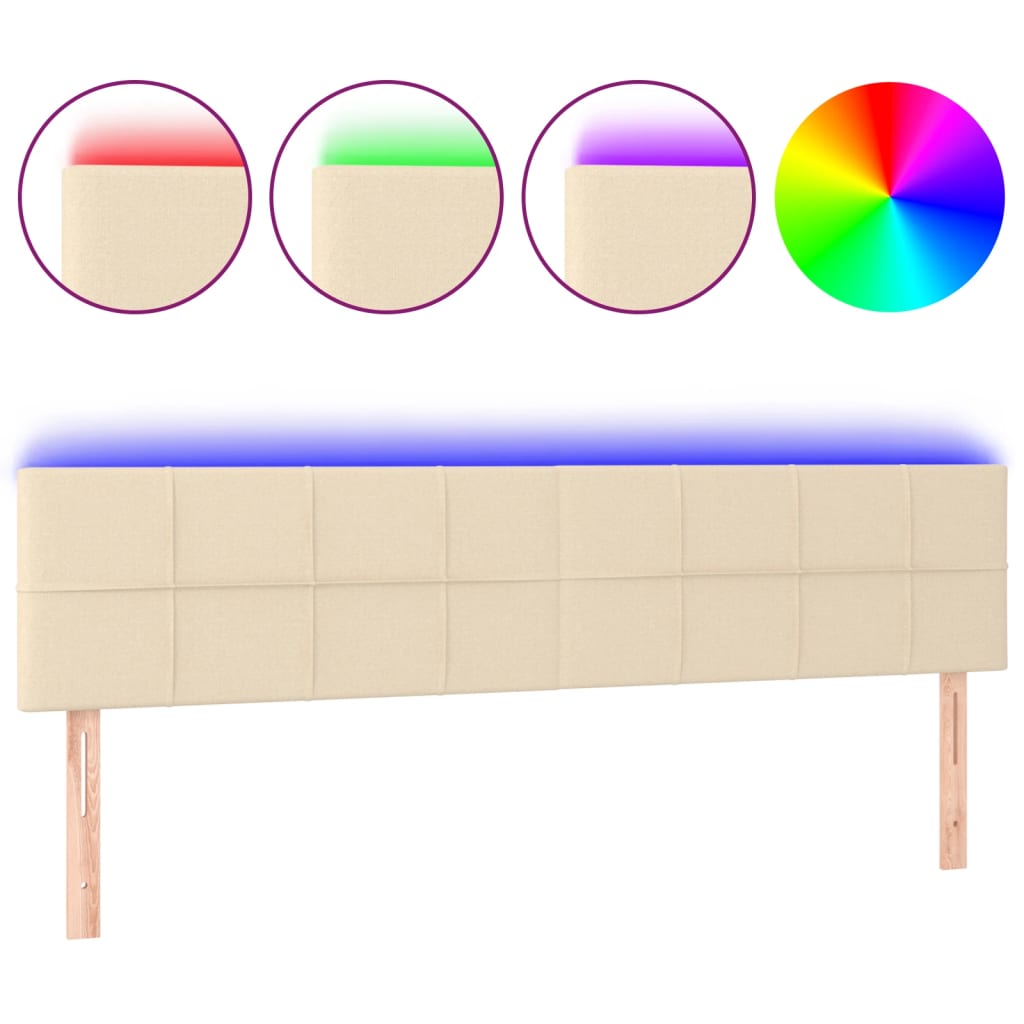 sengegavl med LED-lys 160x5x78/88 cm stof cremefarvet