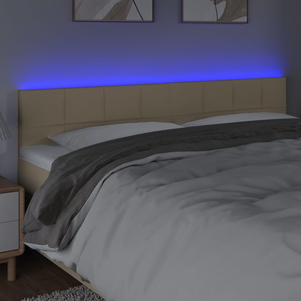 sengegavl med LED-lys 160x5x78/88 cm stof cremefarvet