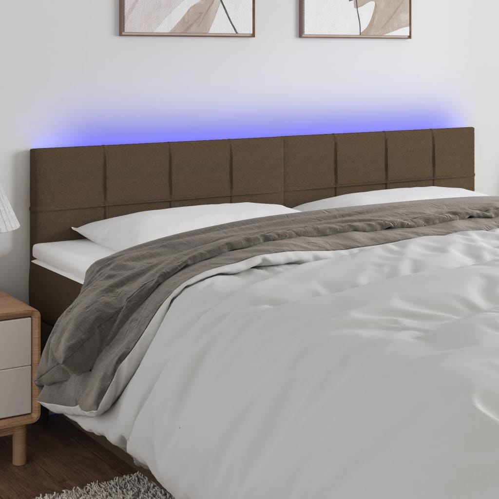 sengegavl med LED-lys 180x5x78/88 cm stof gråbrun