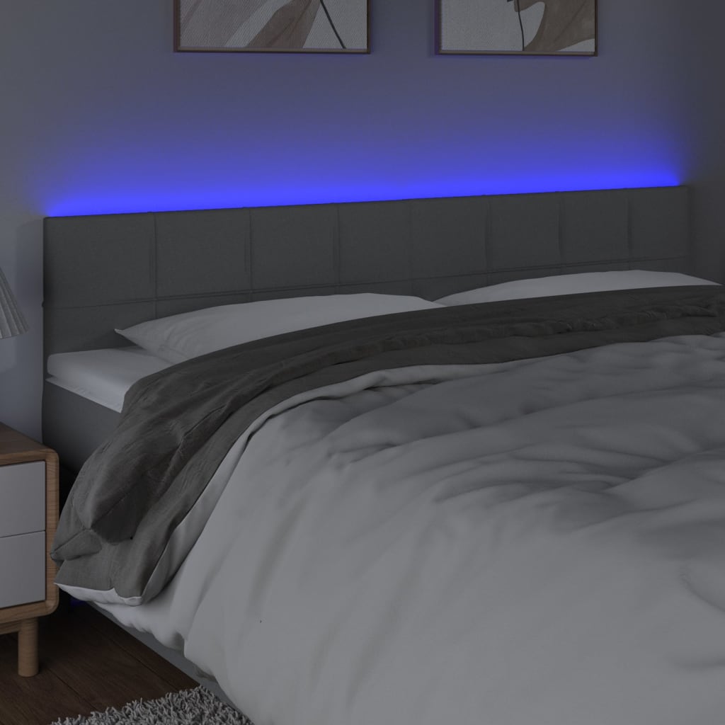sengegavl med LED-lys 200x5x78/88 cm stof lysegrå