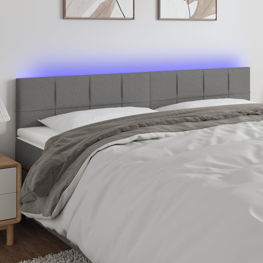 sengegavl med LED-lys 200x5x78/88 cm stof mørkegrå
