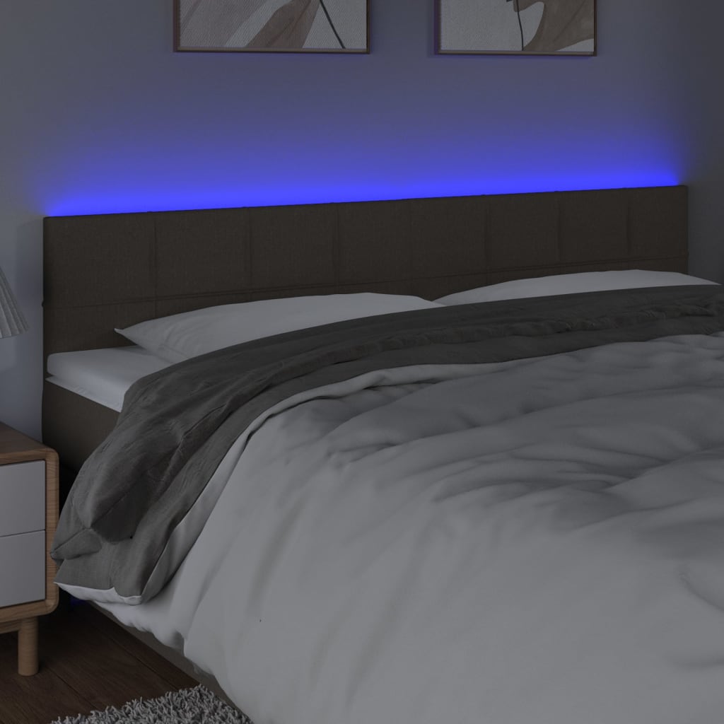 sengegavl med LED-lys 200x5x78/88 cm stof gråbrun
