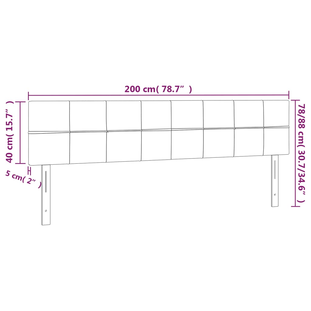 sengegavl med LED-lys 200x5x78/88 cm stof cremefarvet
