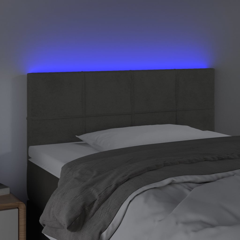 sengegavl med LED-lys 80x5x78/88 cm velour mørkegrå