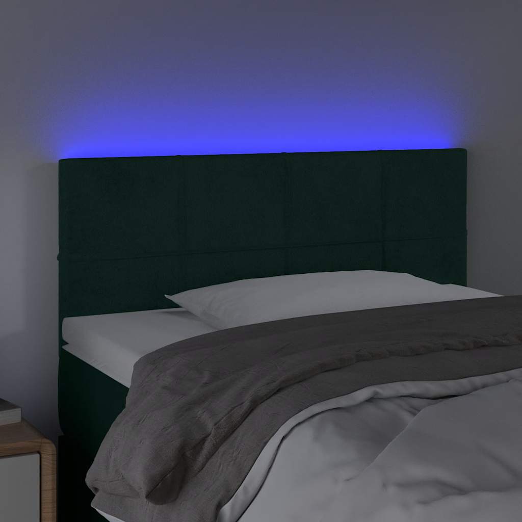 sengegavl med LED-lys 90x5x78/88 cm fløjl mørkegrøn