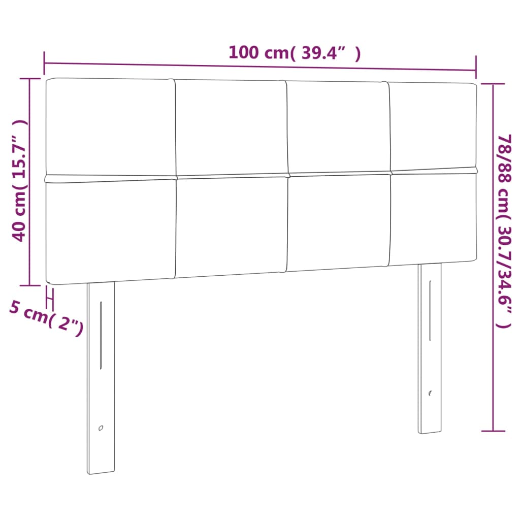 sengegavl med LED-lys 100x5x78/88 cm fløjl lysegrå