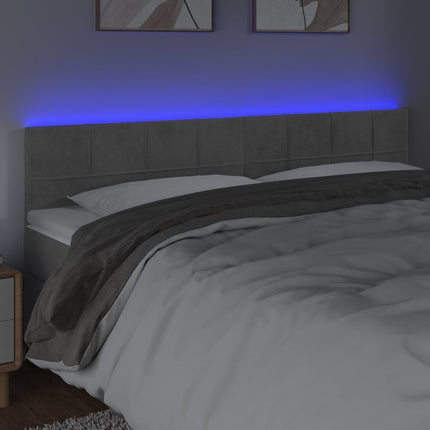 sengegavl med LED-lys 180x5x78/88 cm velour lysegrå