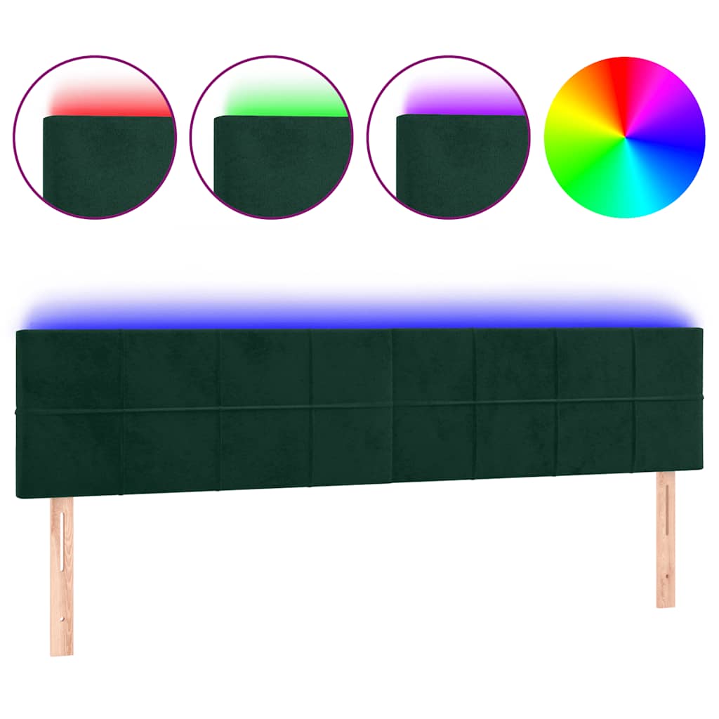 sengegavl med LED-lys 180x5x78/88 cm fløjl mørkegrøn