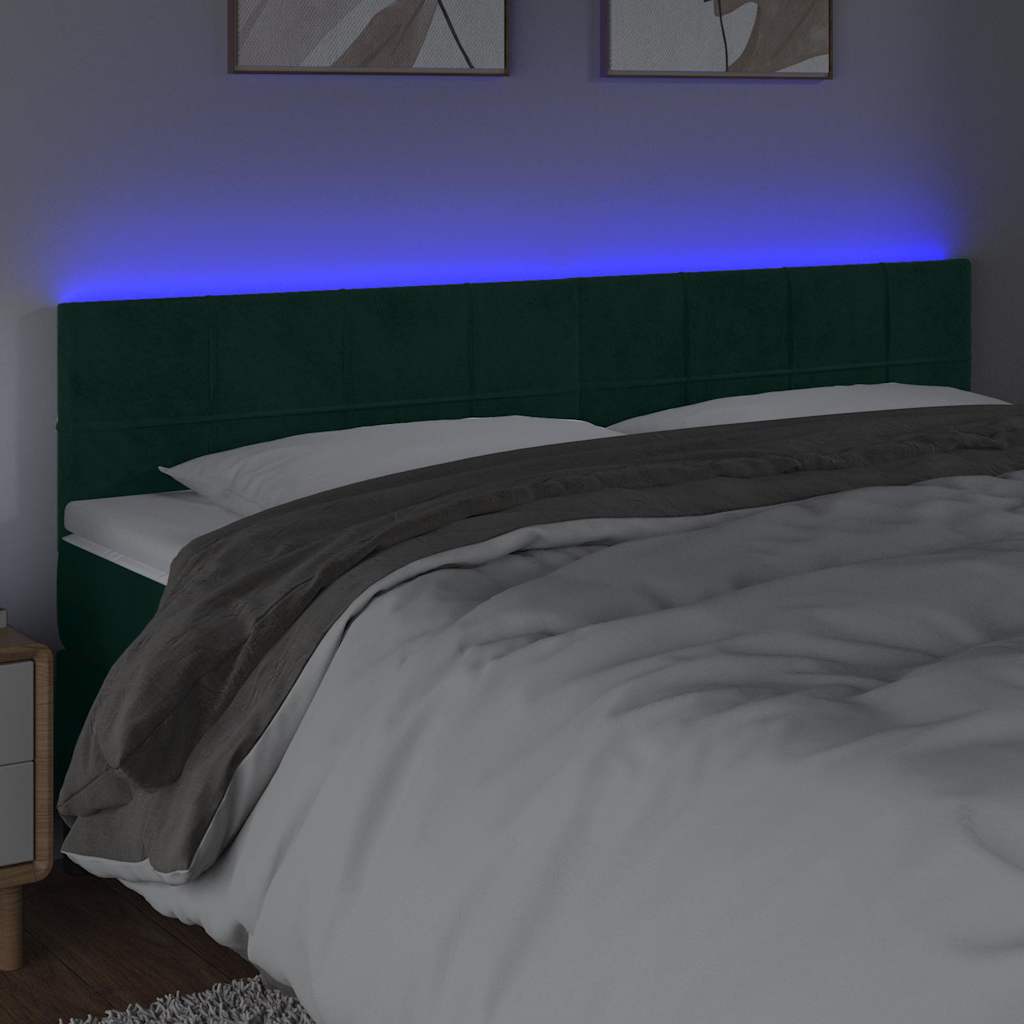 sengegavl med LED-lys 180x5x78/88 cm fløjl mørkegrøn