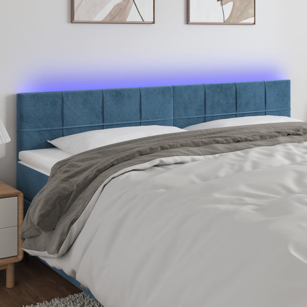 sengegavl med LED-lys 180x5x78/88 cm fløjl mørkeblå