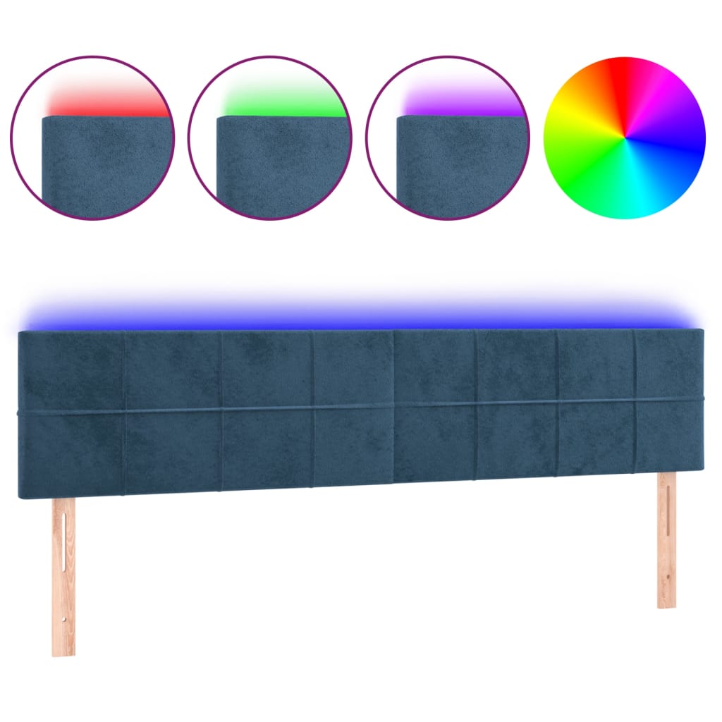 sengegavl med LED-lys 200x5x78/88 cm fløjl mørkeblå