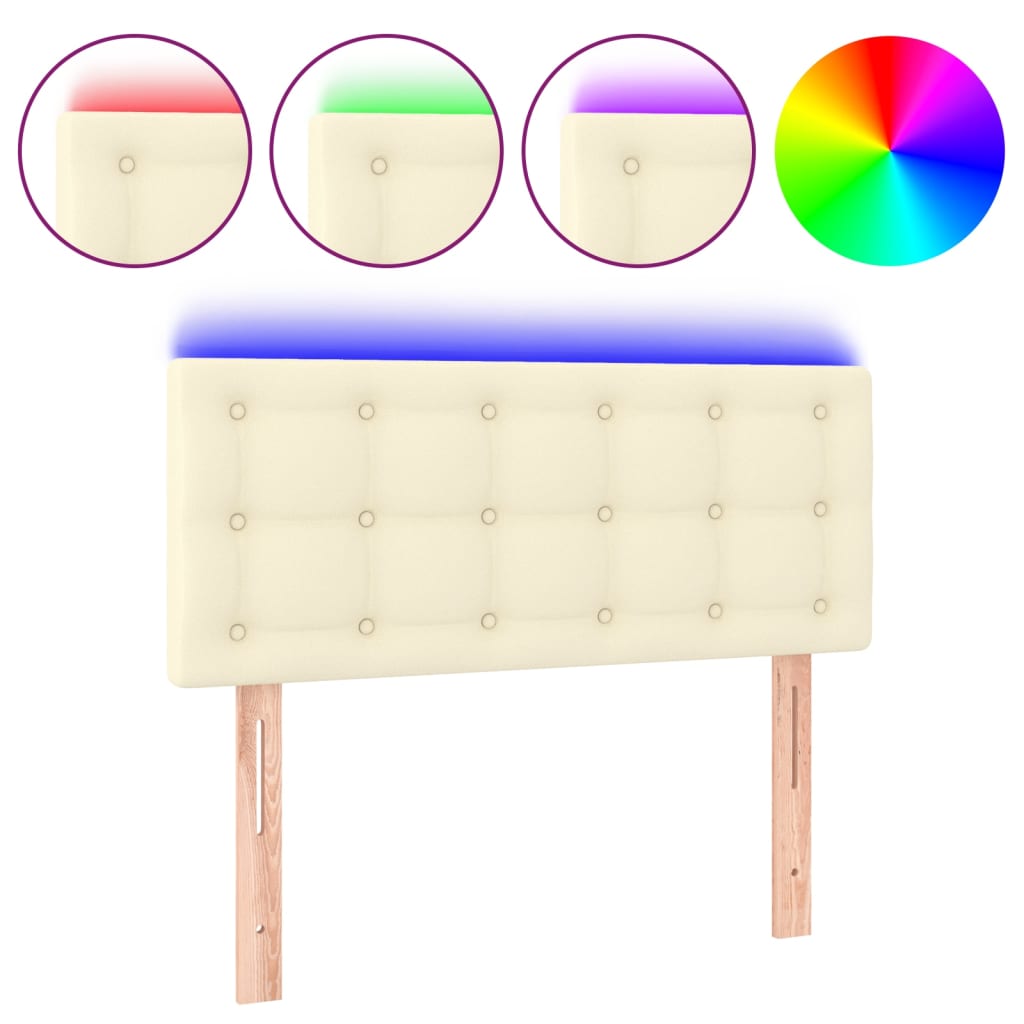sengegavl med LED-lys 80x5x78/88 cm kunstlæder cremefarvet