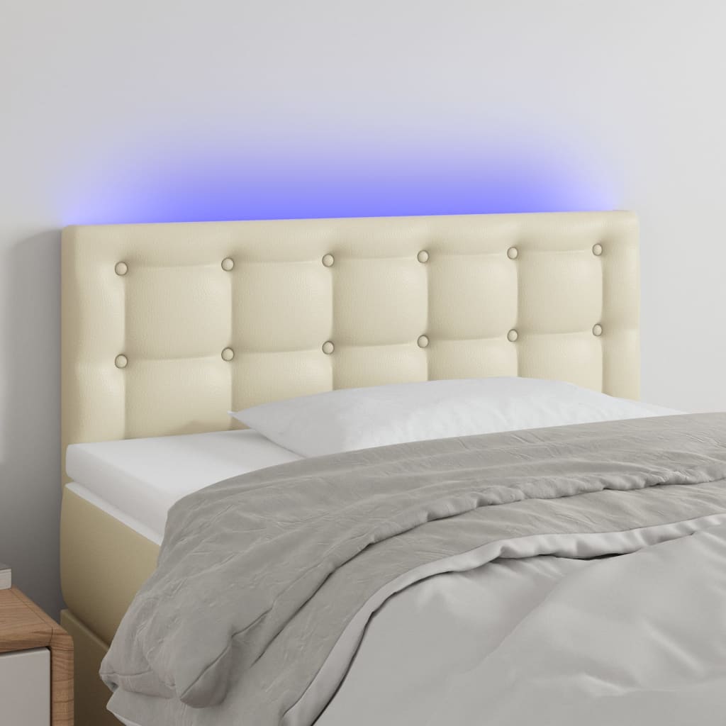 sengegavl med LED-lys 80x5x78/88 cm kunstlæder cremefarvet