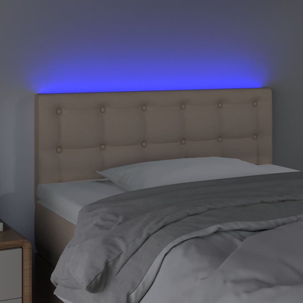 sengegavl med LED-lys 90x5x78/88 cm kunstlæder cappuccinofarvet