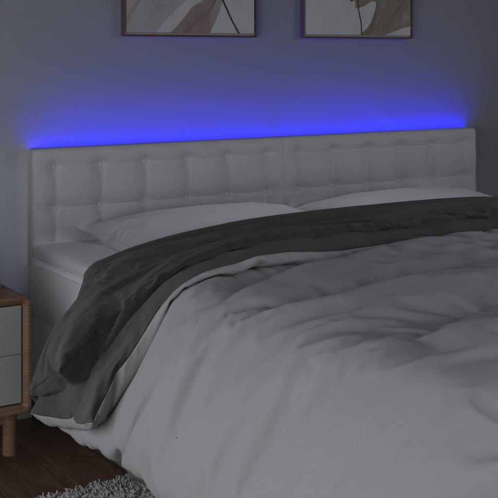 sengegavl med LED-lys 200x5x78/88 cm kunstlæder hvid