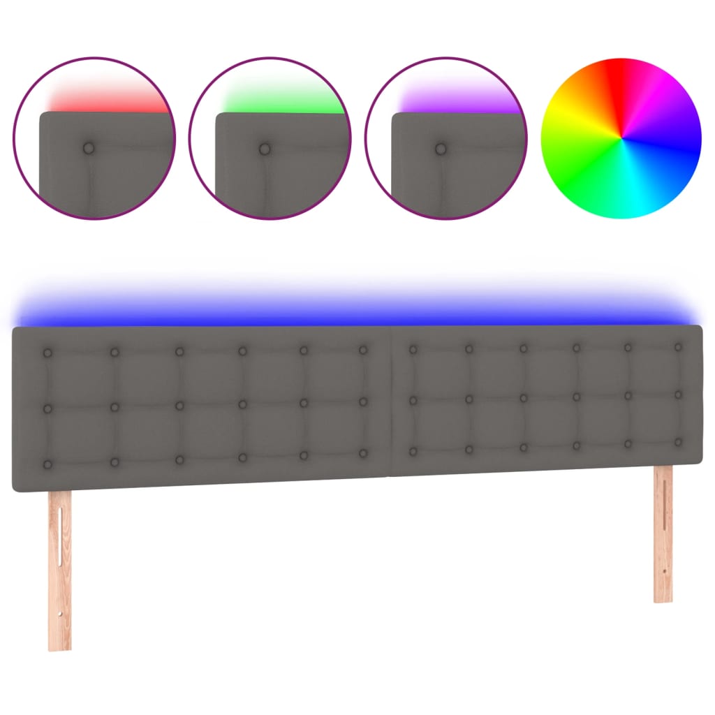sengegavl med LED-lys 200x5x78/88 cm kunstlæder grå