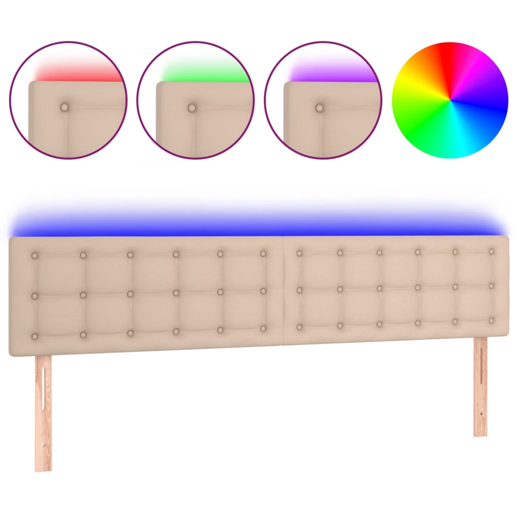 sengegavl med LED-lys 200x5x78/88cm kunstlæder cappuccinofarvet
