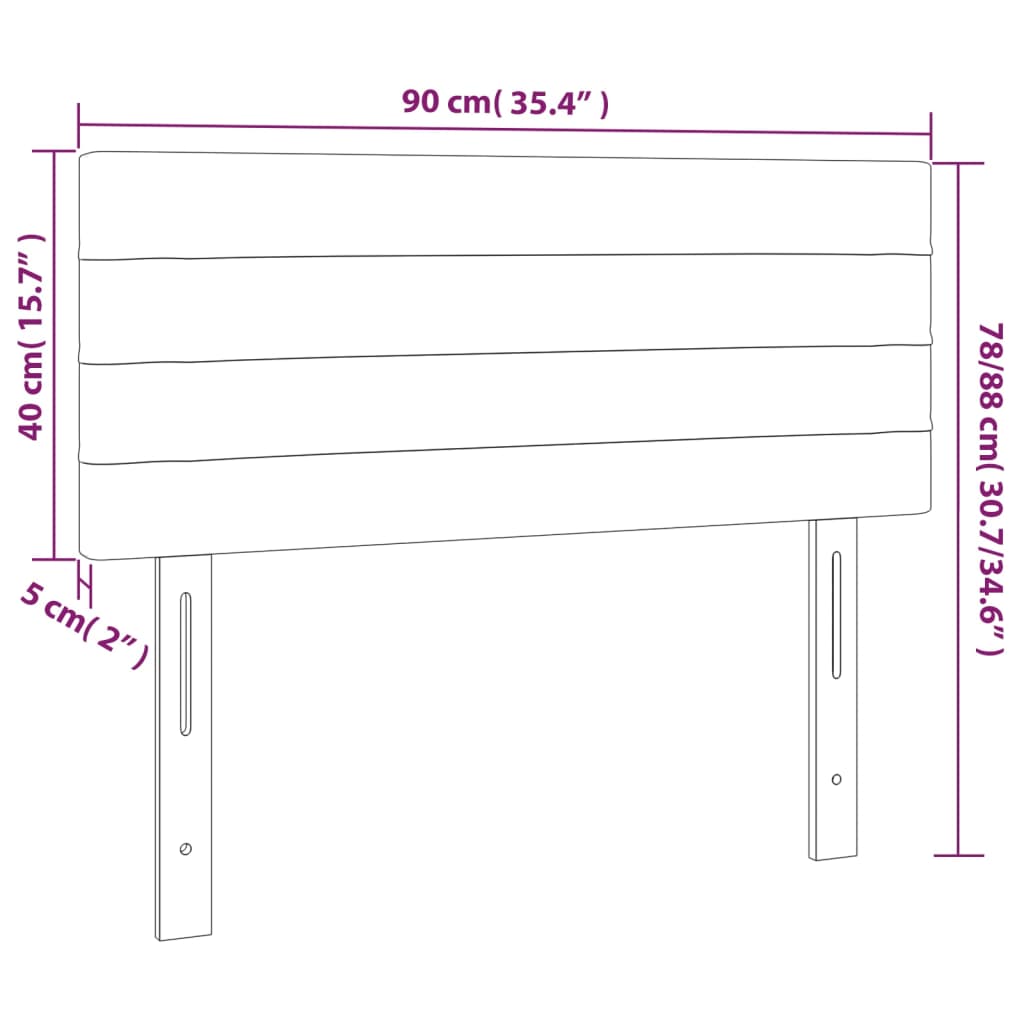 sengegavl med LED-lys 90x5x78/88 cm stof lysegrå