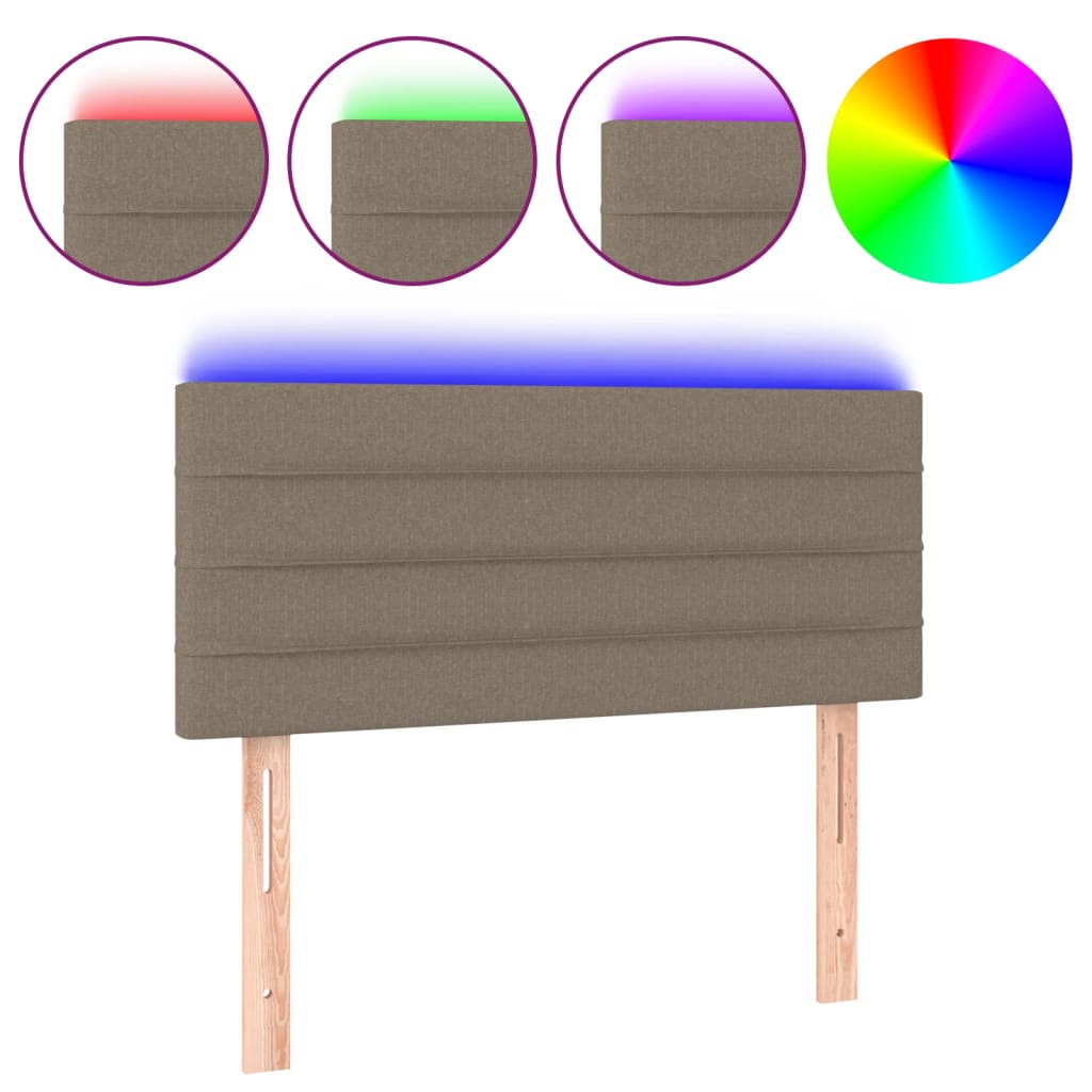 sengegavl med LED-lys 90x5x78/88 cm stof gråbrun