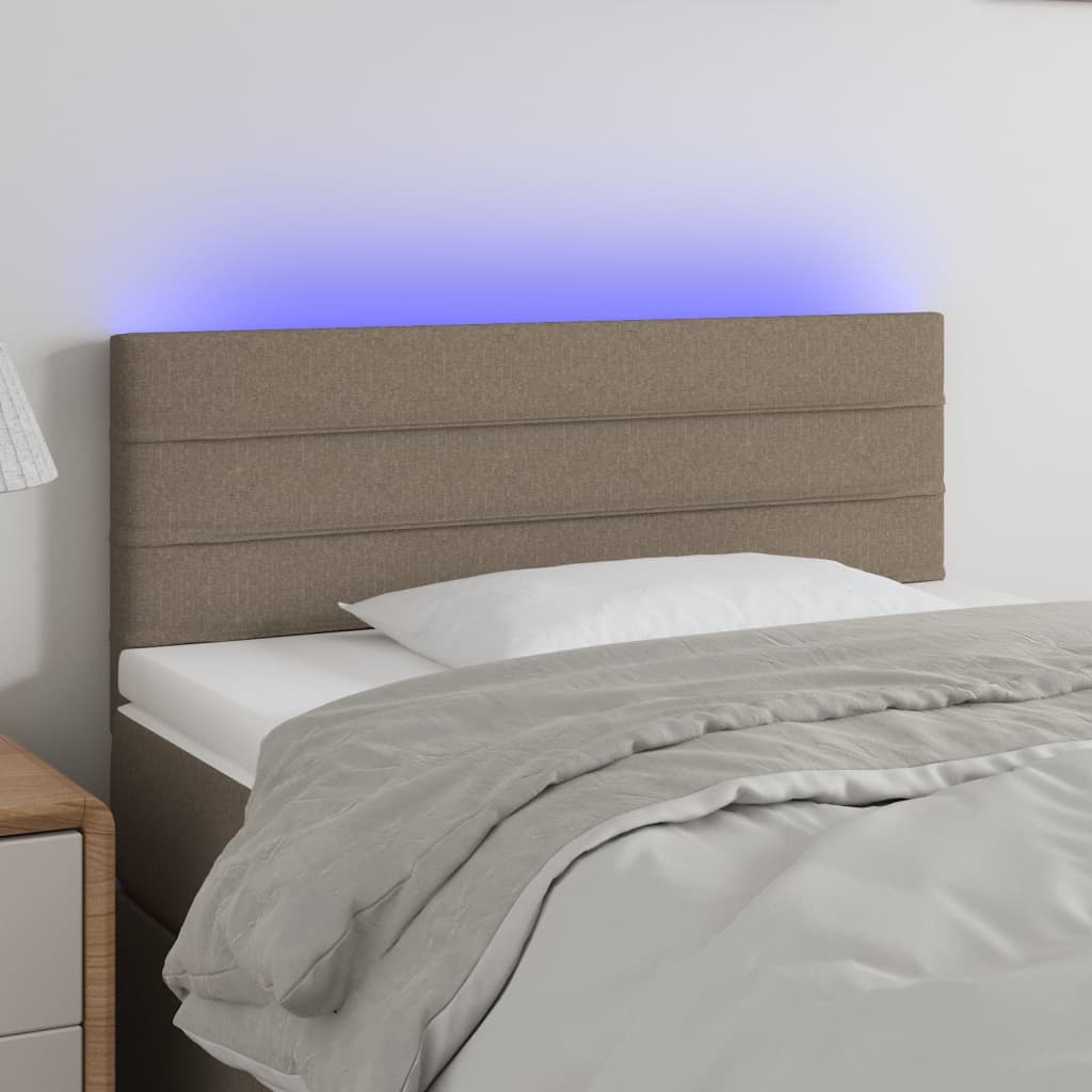 sengegavl med LED-lys 90x5x78/88 cm stof gråbrun