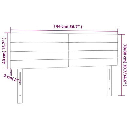 sengegavl med LED-lys 144x5x78/88 cm stof mørkegrå