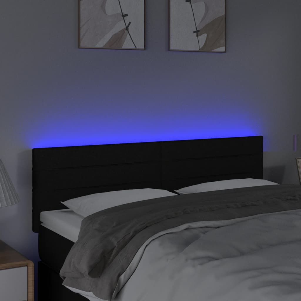 sengegavl med LED-lys 144x5x78/88 cm stof sort