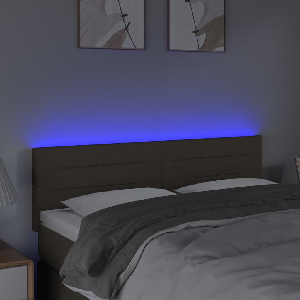 sengegavl med LED-lys 144x5x78/88 cm stof gråbrun