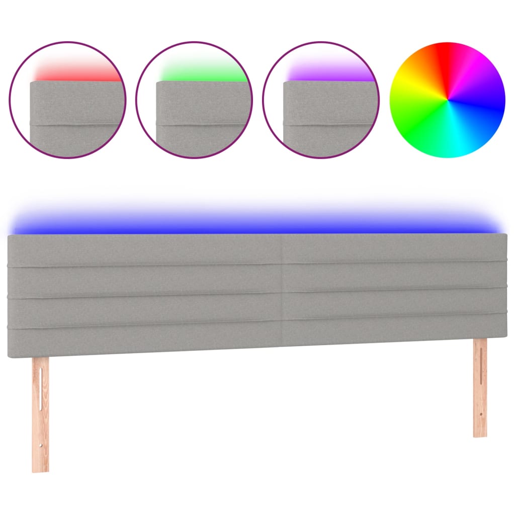 sengegavl med LED-lys 160x5x78/88 cm stof lysegrå