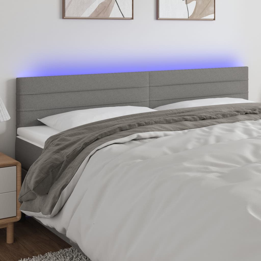 sengegavl med LED-lys 160x5x78/88 cm stof mørkegrå