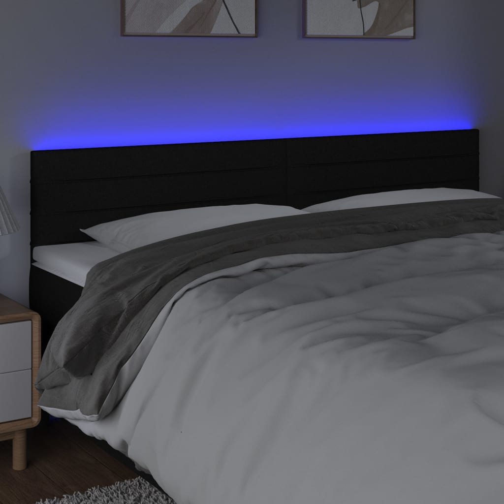 sengegavl med LED-lys 160x5x78/88 cm stof sort