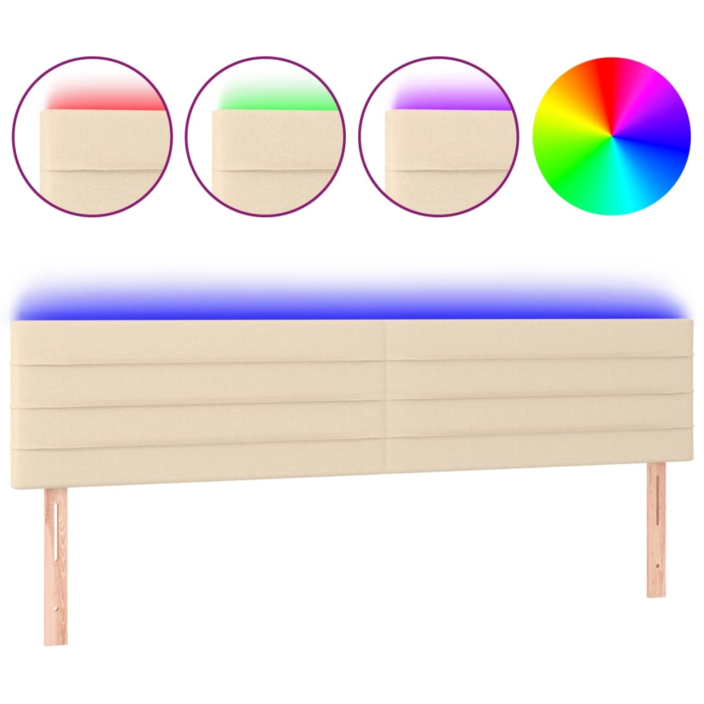sengegavl med LED-lys 160x5x78/88 cm stof cremefarvet