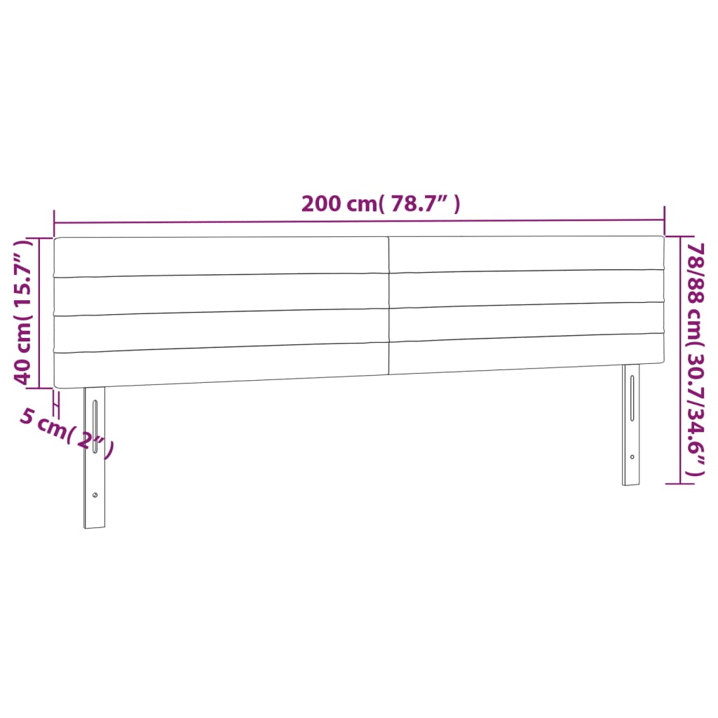 sengegavl med LED-lys 200x5x78/88 cm stof cremefarvet