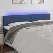 sengegavl med LED-lys 200x5x78/88 cm stof blå