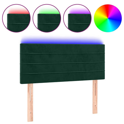 sengegavl med LED-lys 80x5x78/88 cm velour mørkegrøn