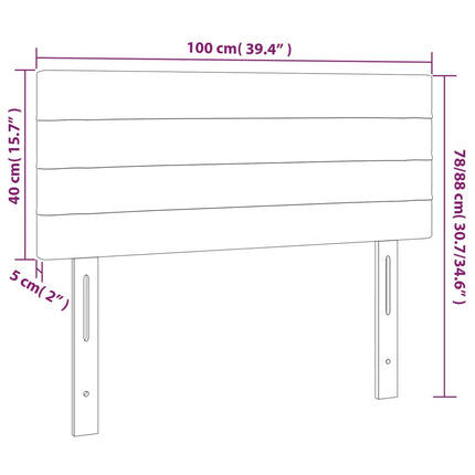 sengegavl med LED-lys 100x5x78/88 cm fløjl mørkegrå