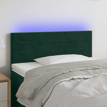 sengegavl med LED-lys 100x5x78/88 cm fløjl mørkegrøn