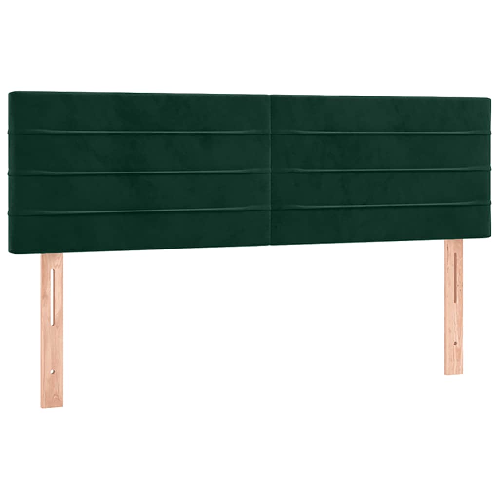 sengegavl med LED-lys 144x5x78/88 cm fløjl mørkegrøn