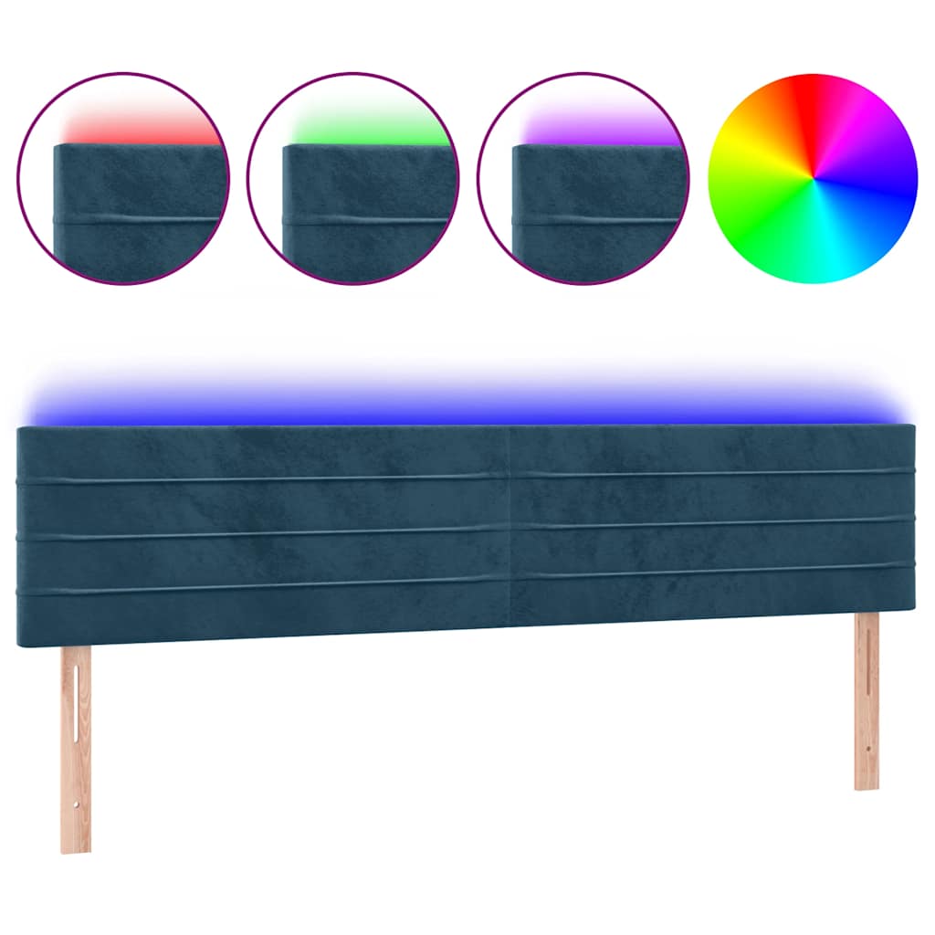 sengegavl med LED-lys 180x5x78/88 cm fløjl mørkeblå