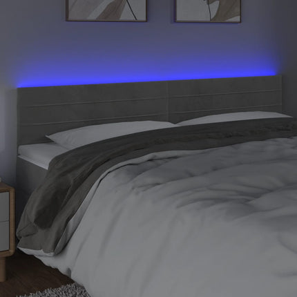 sengegavl med LED-lys 200x5x78/88 cm fløjl lysegrå