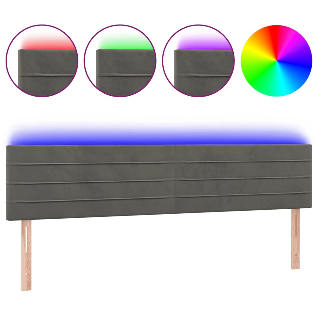 sengegavl med LED-lys 200x5x78/88 cm velour mørkegrå