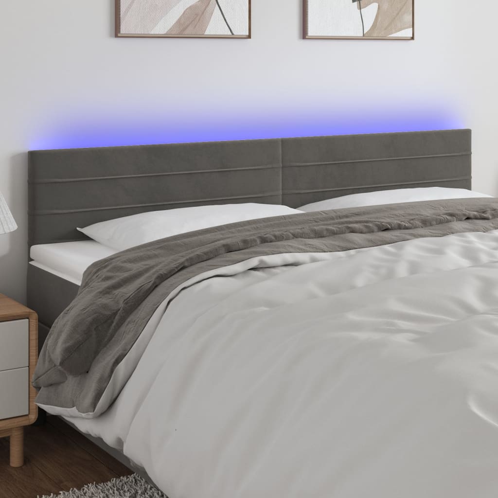 sengegavl med LED-lys 200x5x78/88 cm velour mørkegrå