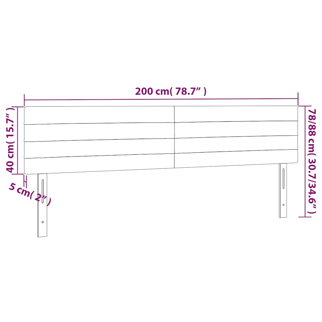 sengegavl med LED-lys 200x5x78/88 cm fløjl mørkeblå
