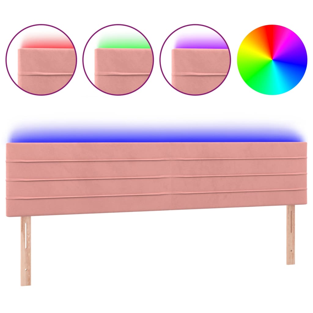 sengegavl med LED-lys 200x5x78/88 cm velour lyserød