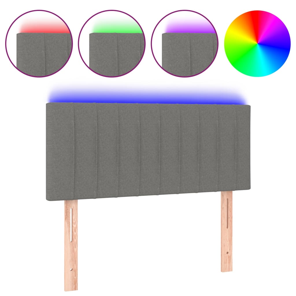 sengegavl med LED-lys 80x5x78/88 cm stof mørkegrå