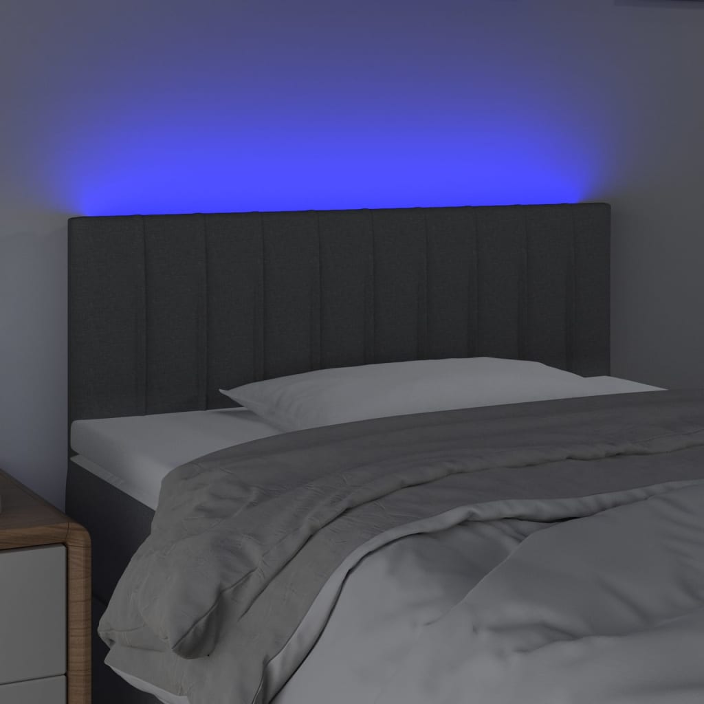 sengegavl med LED-lys 80x5x78/88 cm stof mørkegrå